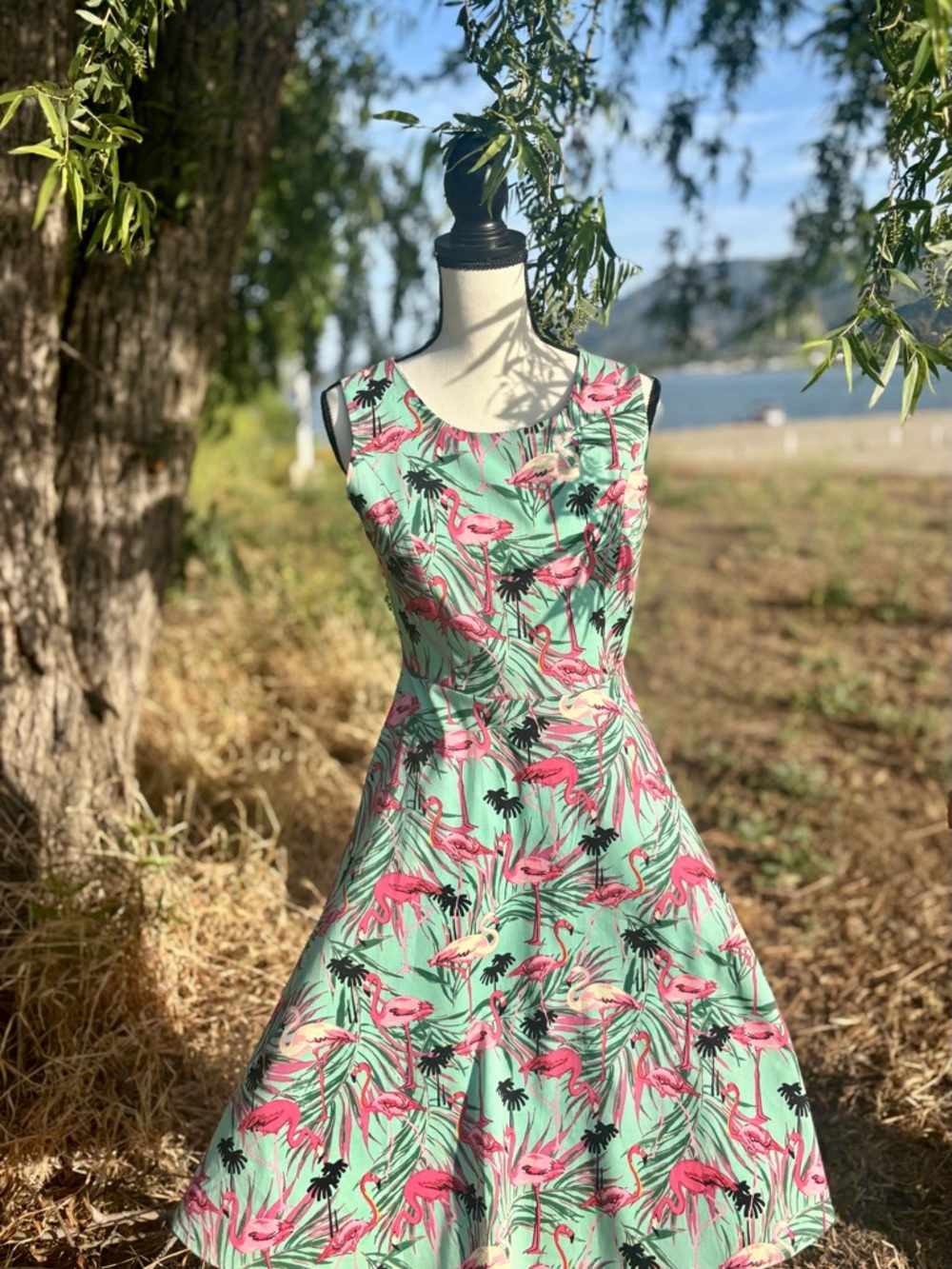 95% Cotton Teal & Pink Flamingo  Dress